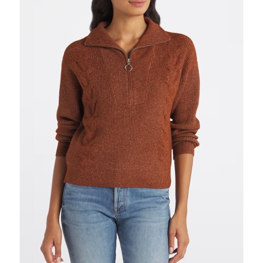 Love Ellie Belmira Half Zip Sweater‎ Brown Medium Stitch Fix NWT